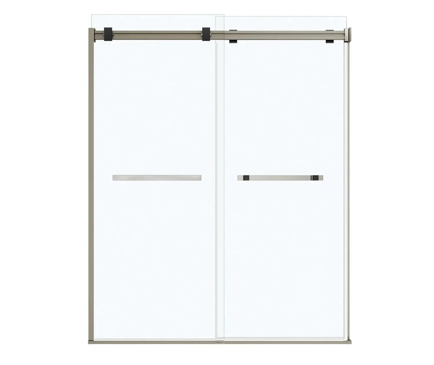 Duel 56-58 ½ x 70 ½-74 in. 8 mm Bypass Shower Door for Alcove Installation with Clear glass in Brushed Nickel & Matte Black - Plumbing Market