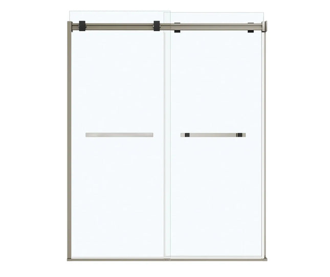 Duel 56-58 ½ x 70 ½-74 in. 8 mm Bypass Shower Door for Alcove Installation with Clear glass in Brushed Nickel & Matte Black - Plumbing Market