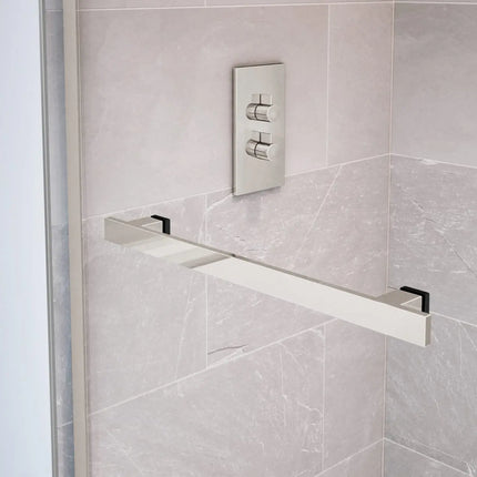 Duel 56-58 ½ x 70 ½-74 in. 8 mm Bypass Shower Door for Alcove Installation with Clear glass in Brushed Nickel & Matte Black - Plumbing Market