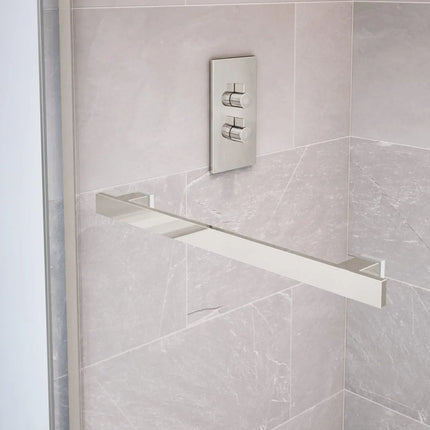 Duel 56-58 ½ x 70 ½-74 in. 8 mm Bypass Shower Door for Alcove Installation with Clear glass in Brushed Nickel & Matte White - Plumbing Market