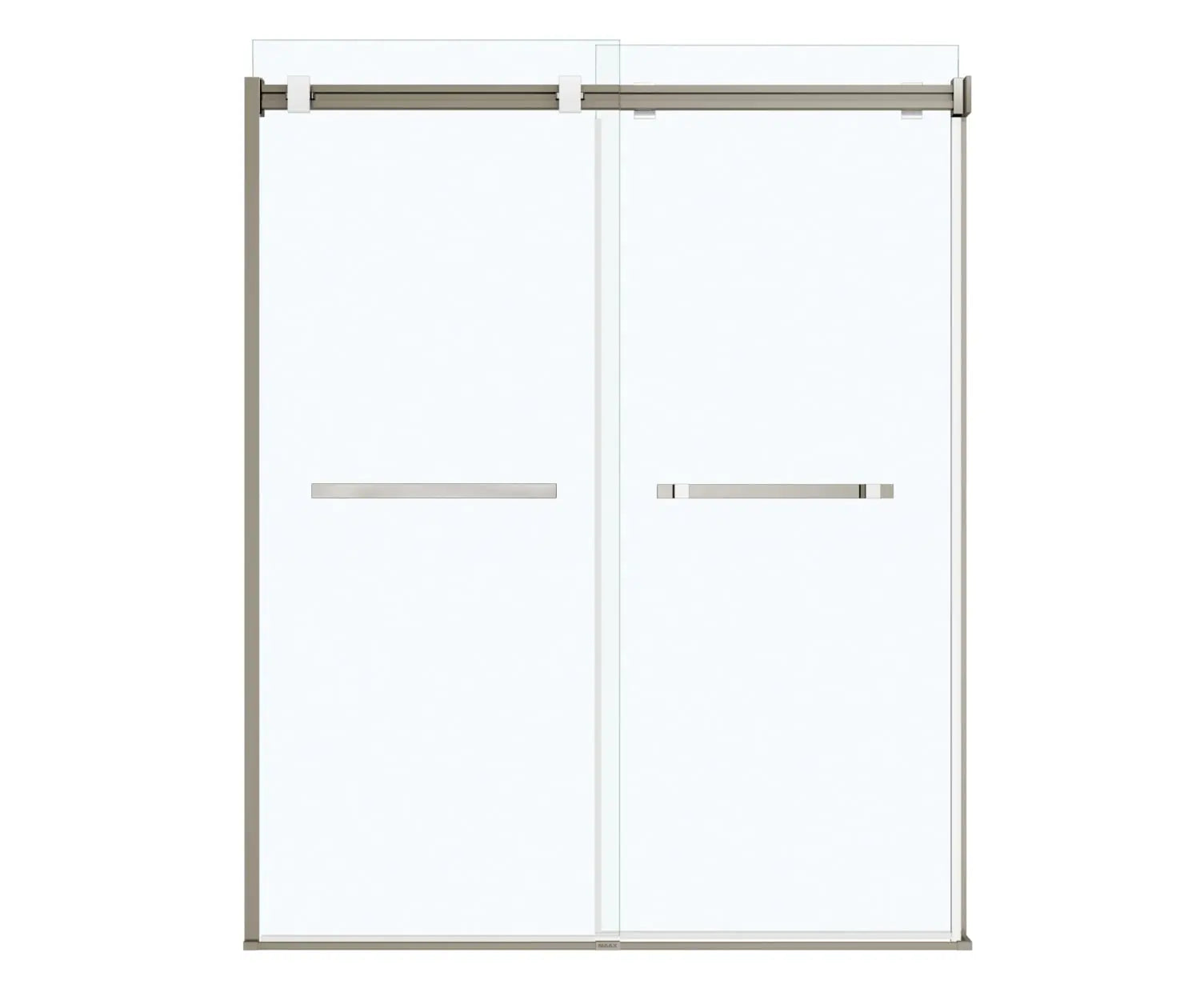 Duel 56-58 ½ x 70 ½-74 in. 8 mm Bypass Shower Door for Alcove Installation with Clear glass in Brushed Nickel & Matte White - Plumbing Market