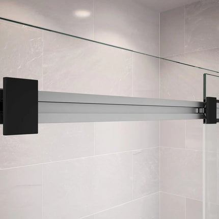 Duel 56-58 ½ x 70 ½-74 in. 8 mm Bypass Shower Door for Alcove Installation with Clear glass in Chrome & Matte Black - Plumbing Market