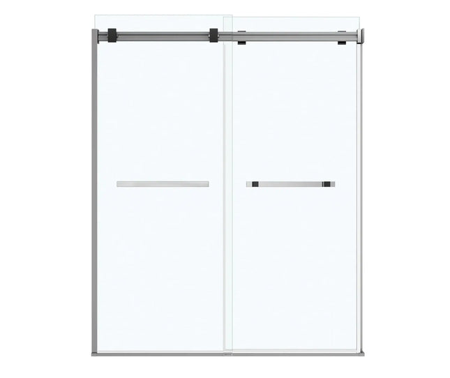Duel 56-58 ½ x 70 ½-74 in. 8 mm Bypass Shower Door for Alcove Installation with Clear glass in Chrome & Matte Black - Plumbing Market