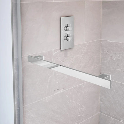 Duel 56-58 ½ x 70 ½-74 in. 8 mm Bypass Shower Door for Alcove Installation with Clear glass in Chrome & Matte White - Plumbing Market