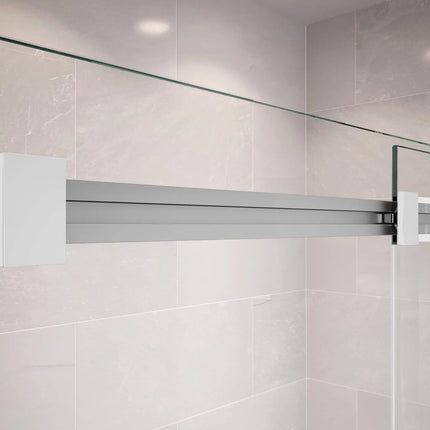 Duel 56-58 ½ x 70 ½-74 in. 8 mm Bypass Shower Door for Alcove Installation with Clear glass in Chrome & Matte White - Plumbing Market
