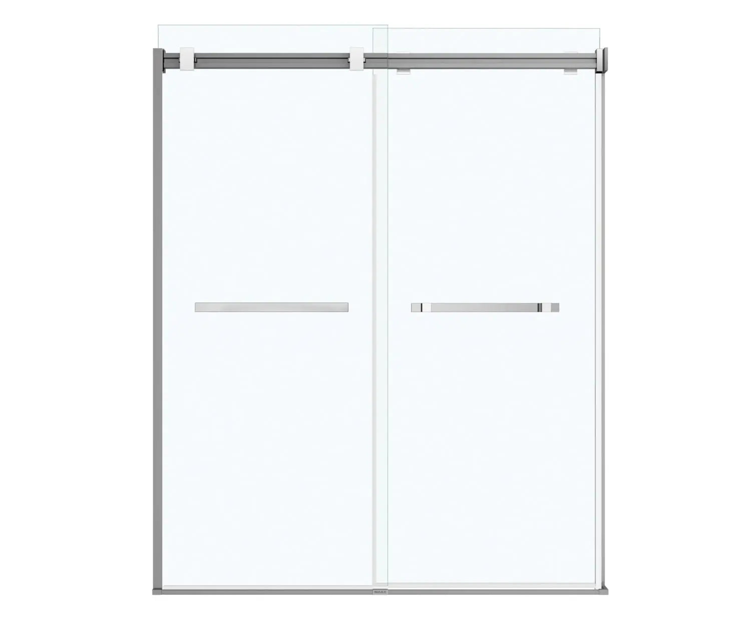 Duel 56-58 ½ x 70 ½-74 in. 8 mm Bypass Shower Door for Alcove Installation with Clear glass in Chrome & Matte White - Plumbing Market