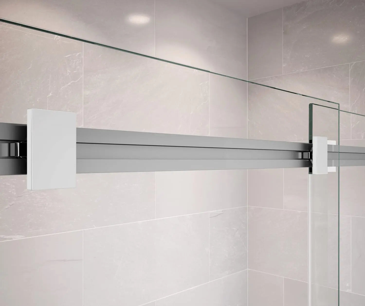 Duel 56-58 ½ x 70 ½-74 in. 8 mm Bypass Shower Door for Alcove Installation with Clear glass in Chrome & Matte White - Plumbing Market