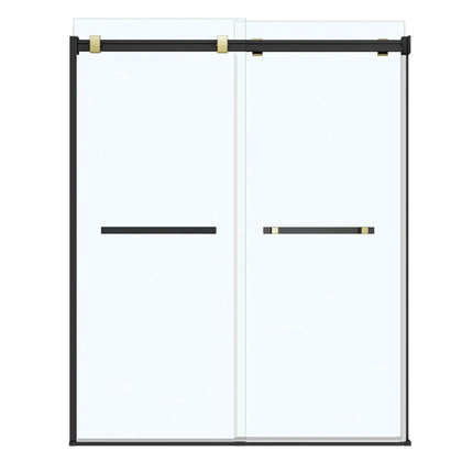 Duel 56-58 ½ x 70 ½-74 in. 8 mm Bypass Shower Door for Alcove Installation with Clear glass in Matte Black & Brushed Gold - Plumbing Market