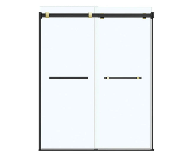 Duel 56-58 ½ x 70 ½-74 in. 8 mm Bypass Shower Door for Alcove Installation with Clear glass in Matte Black & Brushed Gold - Plumbing Market