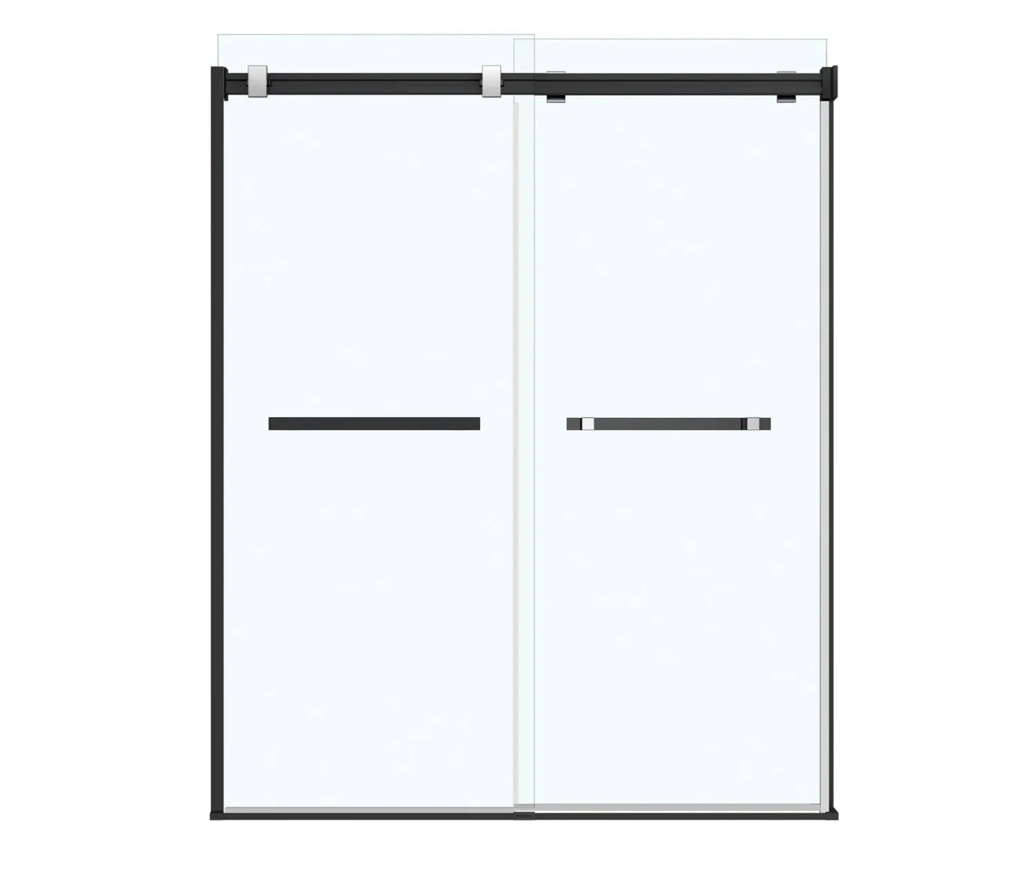 Duel 56-58 ½ x 70 ½-74 in. 8 mm Bypass Shower Door for Alcove Installation with Clear glass in Matte Black & Chrome - Plumbing Market