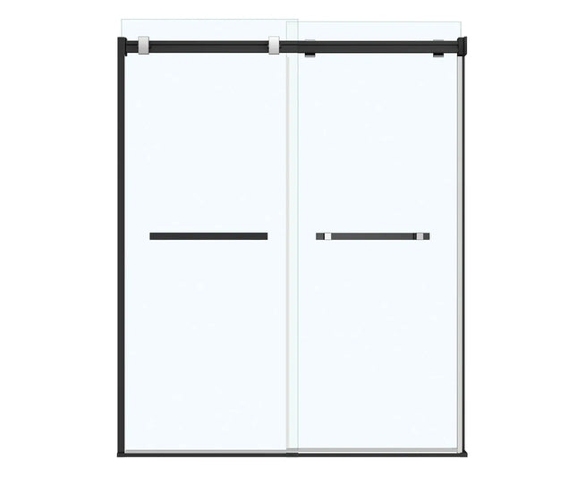 Duel 56-58 ½ x 70 ½-74 in. 8 mm Bypass Shower Door for Alcove Installation with Clear glass in Matte Black & Chrome - Plumbing Market