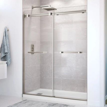 Duel 56-58 ½ x 70 ½-74 in. 8mm Bypass Shower Door for Alcove Installation with Clear glass in Brushed Nickel - Plumbing Market