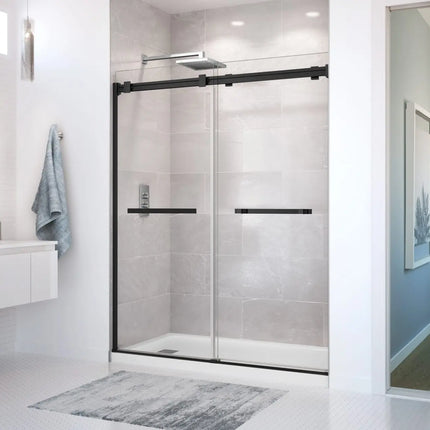 Duel 56-58 ½ x 70 ½-74 in. 8mm Bypass Shower Door for Alcove Installation with Clear glass in Matte Black - Plumbing Market