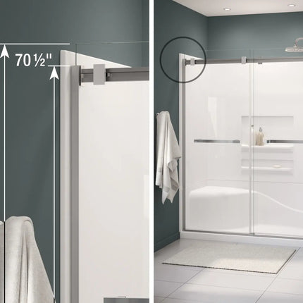 Duel 56-58 ½ x 70 ½-74 in. 8mm Bypass Shower Door for Alcove Installation with Clear glass in Matte Black - Plumbing Market