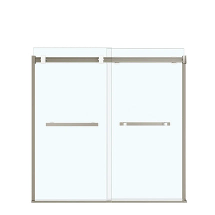Duel 56-59 x 55 ½ x 59 in. 8 mm Bypass Tub Door for Alcove Installation with Clear glass in Brushed Nickel & Matte White - Plumbing Market