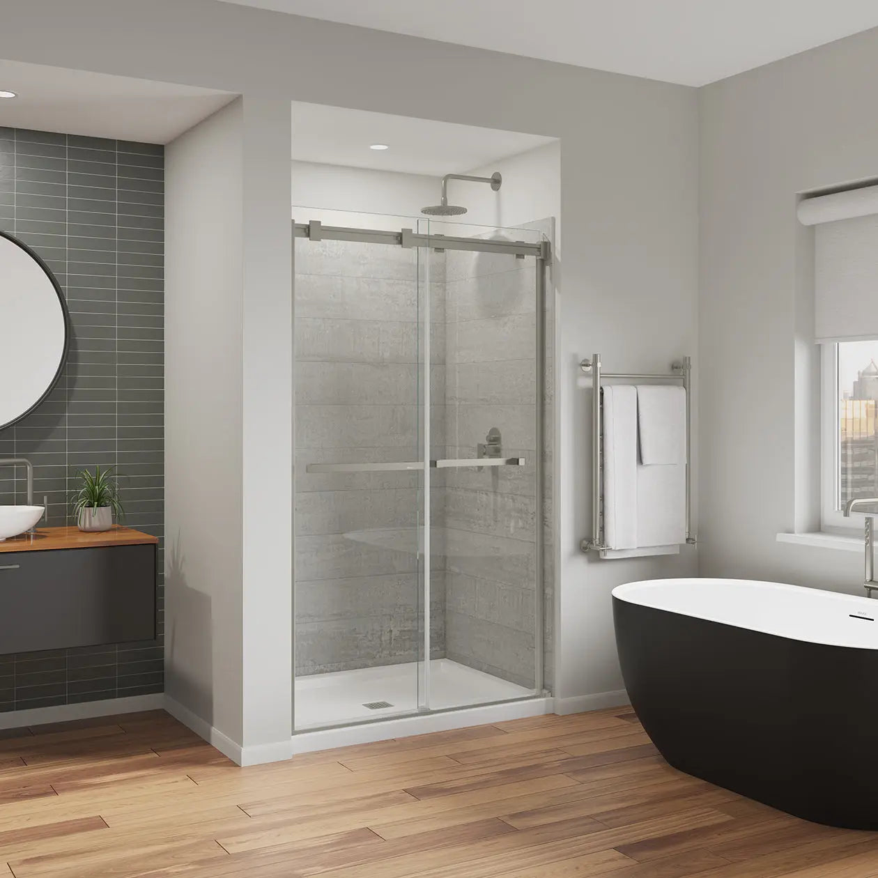 Duel Alto 44-47 X 78 in. 8mm Bypass Shower Door for Alcove Installation with GlassShield® glass in Brushed Nickel - Plumbing Market