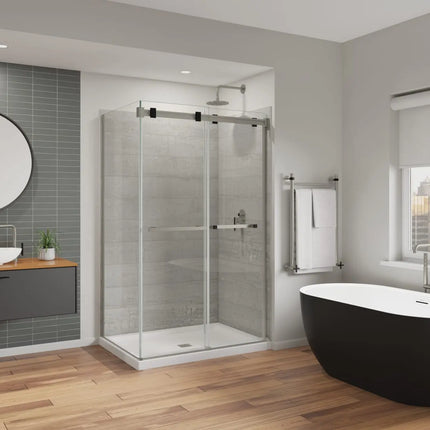 Duel Alto 44-47 X 78 in. 8mm Bypass Shower Door for Alcove Installation with GlassShield® glass in Brushed Nickel & Matte Black - Plumbing Market