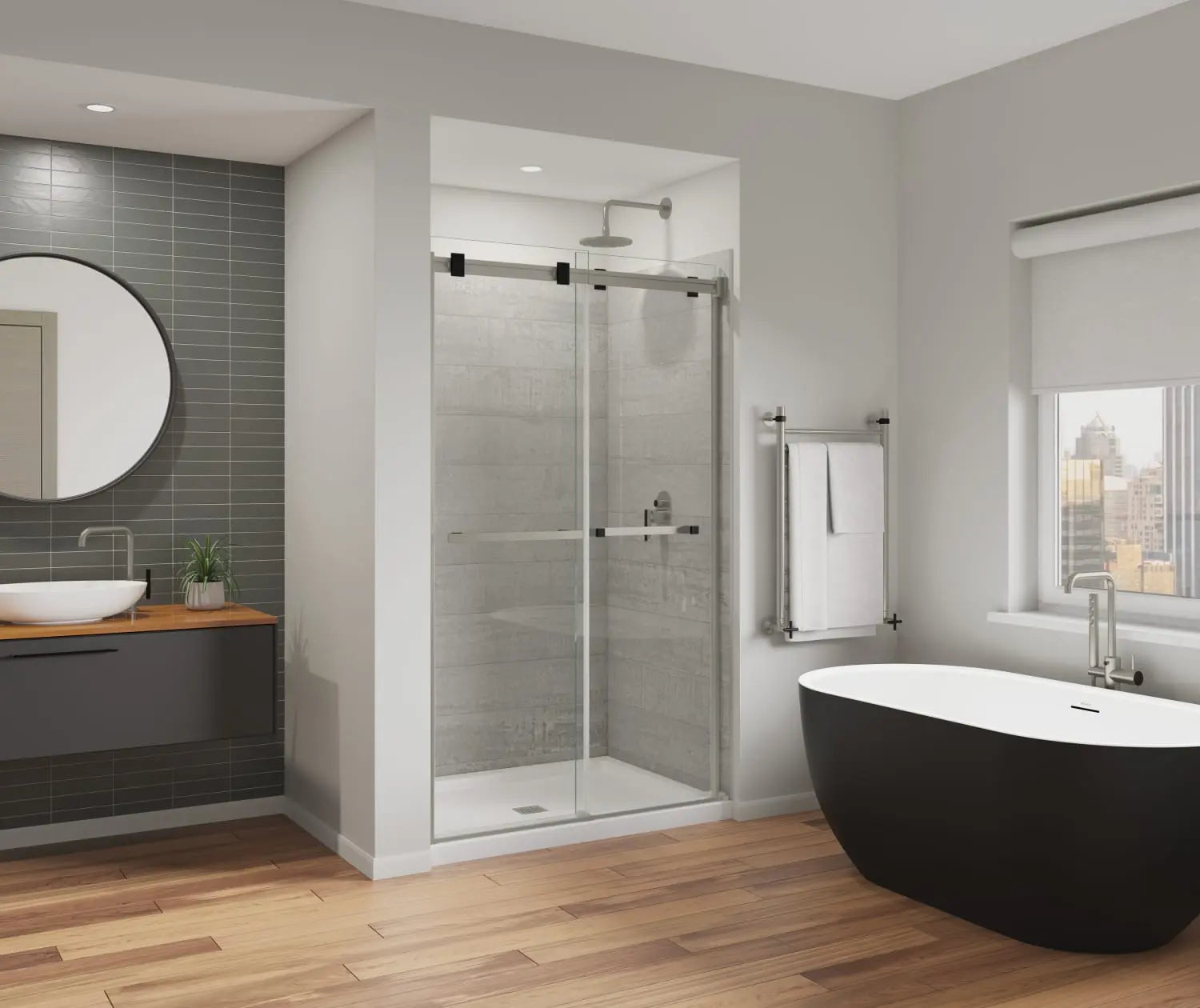 Duel Alto 44-47 X 78 in. 8mm Bypass Shower Door for Alcove Installation with GlassShield® glass in Brushed Nickel & Matte Black - Plumbing Market