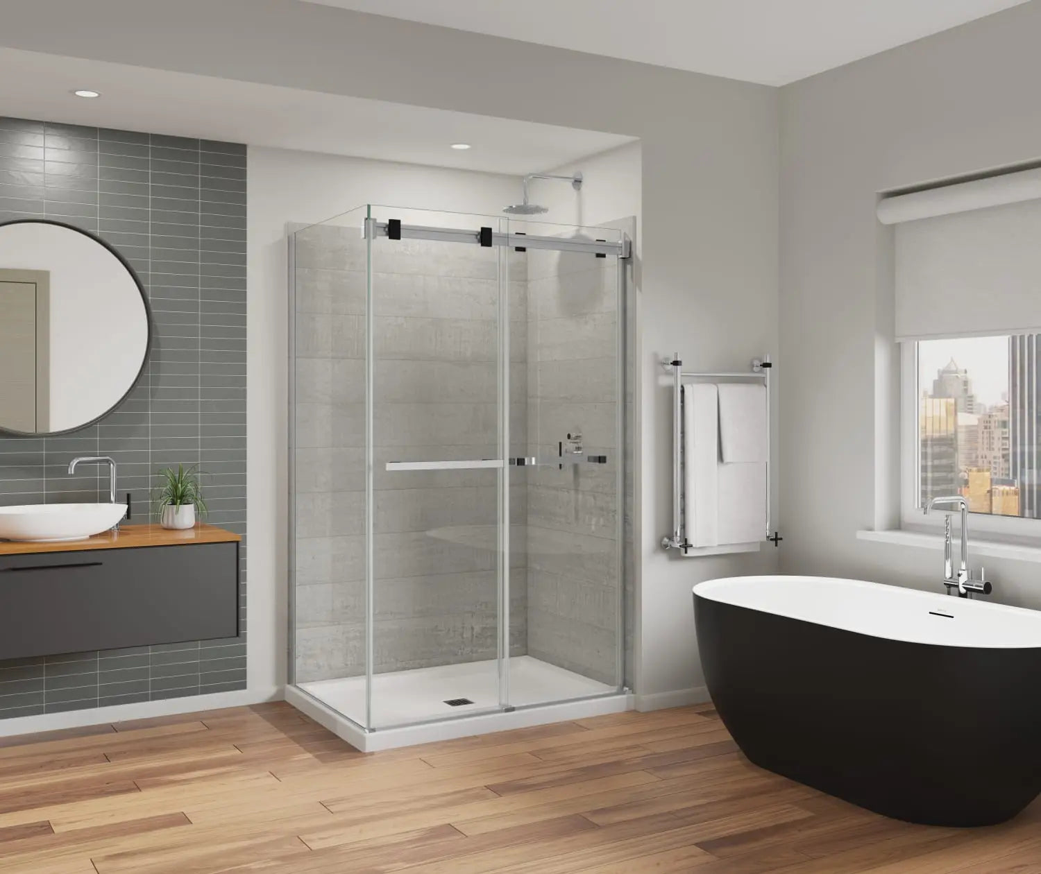 Duel Alto 44-47 X 78 in. 8mm Bypass Shower Door for Alcove Installation with GlassShield® glass in Chrome & Matte Black - Plumbing Market