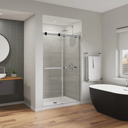 Duel Alto 44-47 X 78 in. 8mm Bypass Shower Door for Alcove Installation with GlassShield® glass in Chrome & Matte Black - Plumbing Market