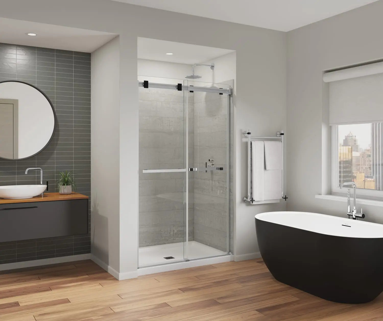 Duel Alto 44-47 X 78 in. 8mm Bypass Shower Door for Alcove Installation with GlassShield® glass in Chrome & Matte Black - Plumbing Market