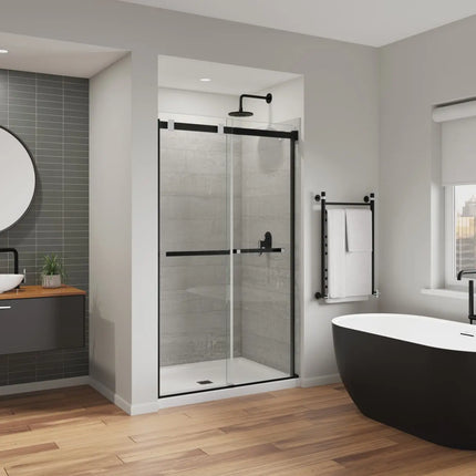 Duel Alto 44-47 X 78 in. 8mm Bypass Shower Door for Alcove Installation with GlassShield® glass in Matte Black & Chrome - Plumbing Market