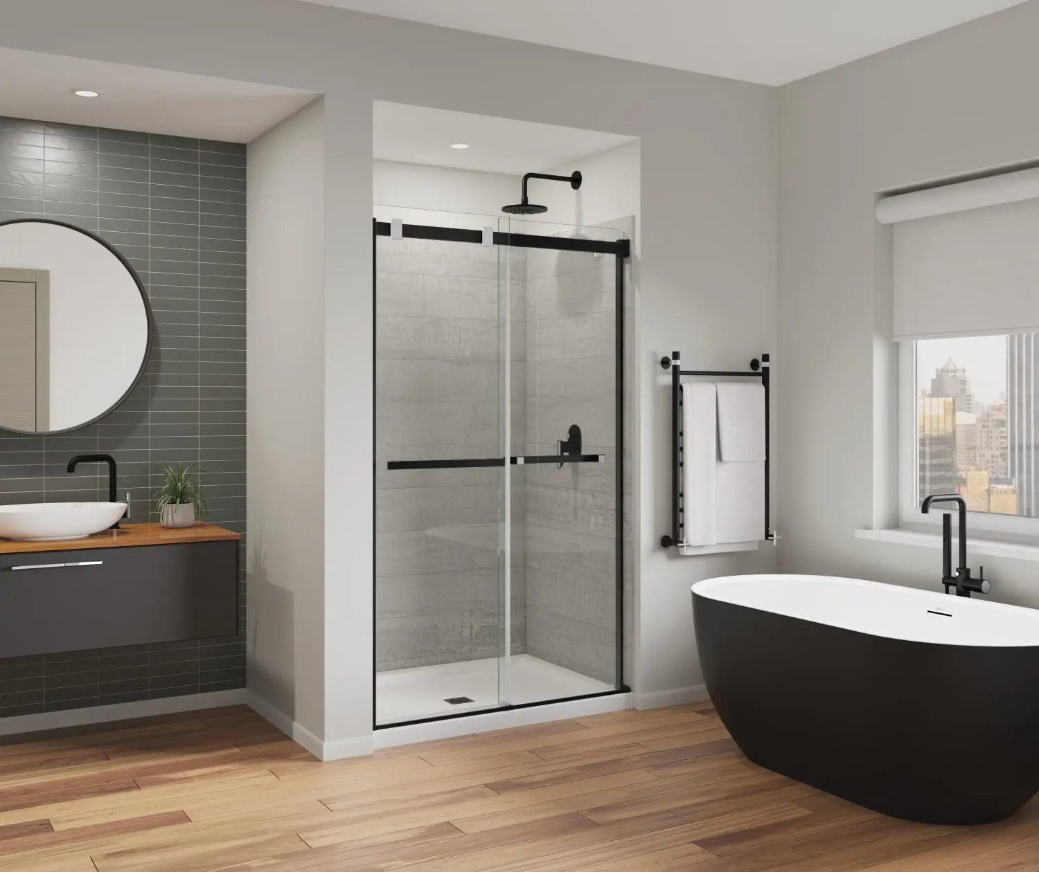 Duel Alto 44-47 X 78 in. 8mm Bypass Shower Door for Alcove Installation with GlassShield® glass in Matte Black & Chrome - Plumbing Market