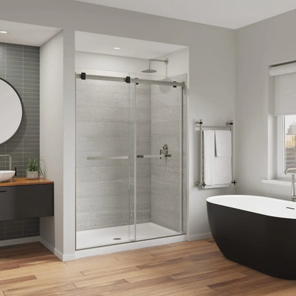 Duel Alto 56-59 X 78 in. 8mm Bypass Shower Door for Alcove Installation with GlassShield® glass in Brushed Nickel & Matte Black - Plumbing Market