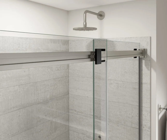 Duel Alto 56-59 X 78 in. 8mm Bypass Shower Door for Alcove Installation with GlassShield® glass in Brushed Nickel & Matte Black - Plumbing Market