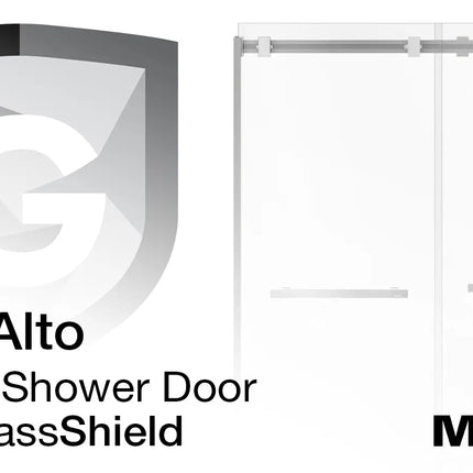Duel Alto 56-59 X 78 in. 8mm Bypass Shower Door for Alcove Installation with GlassShield® glass in Brushed Nickel & Matte White - Plumbing Market