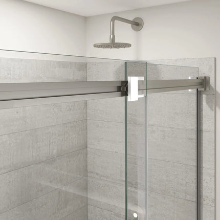 Duel Alto 56-59 X 78 in. 8mm Bypass Shower Door for Alcove Installation with GlassShield® glass in Brushed Nickel & Matte White - Plumbing Market