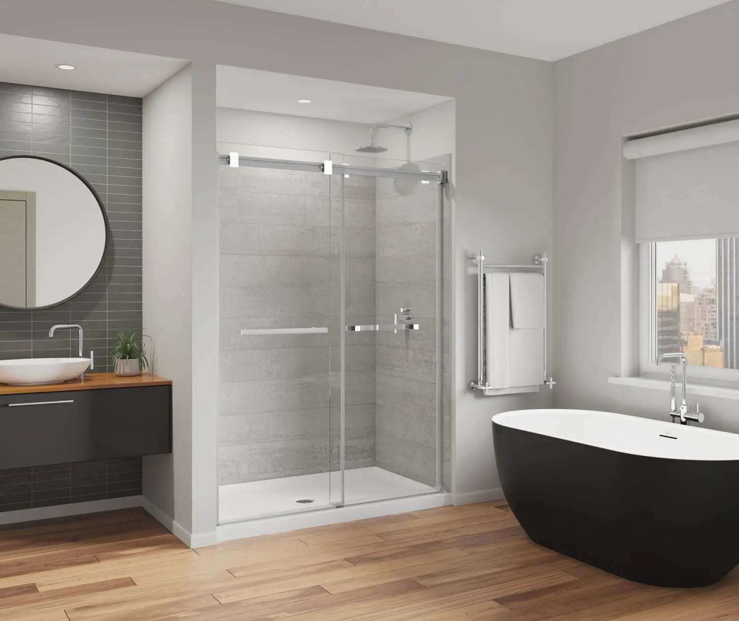 Duel Alto 56-59 X 78 in. 8mm Bypass Shower Door for Alcove Installation with GlassShield® glass in Chrome & Matte White - Plumbing Market