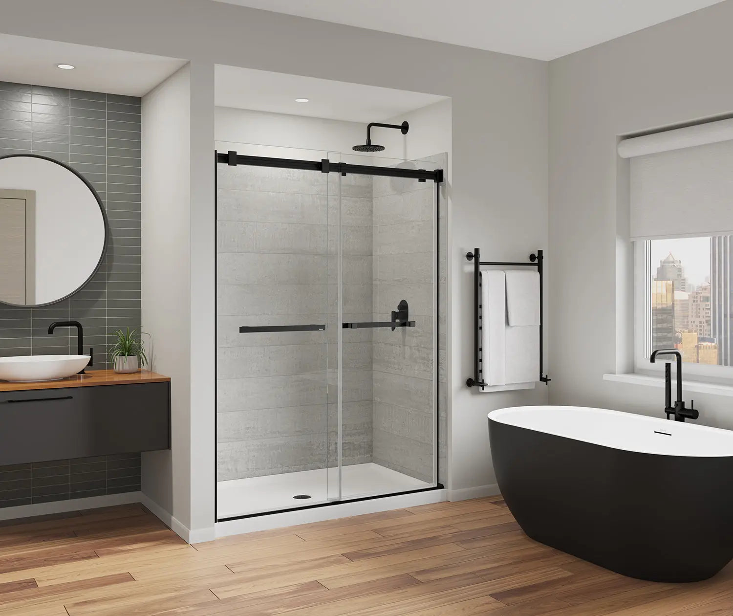 Duel Alto 56-59 X 78 in. 8mm Bypass Shower Door for Alcove Installation with GlassShield® glass in Matte Black - Plumbing Market