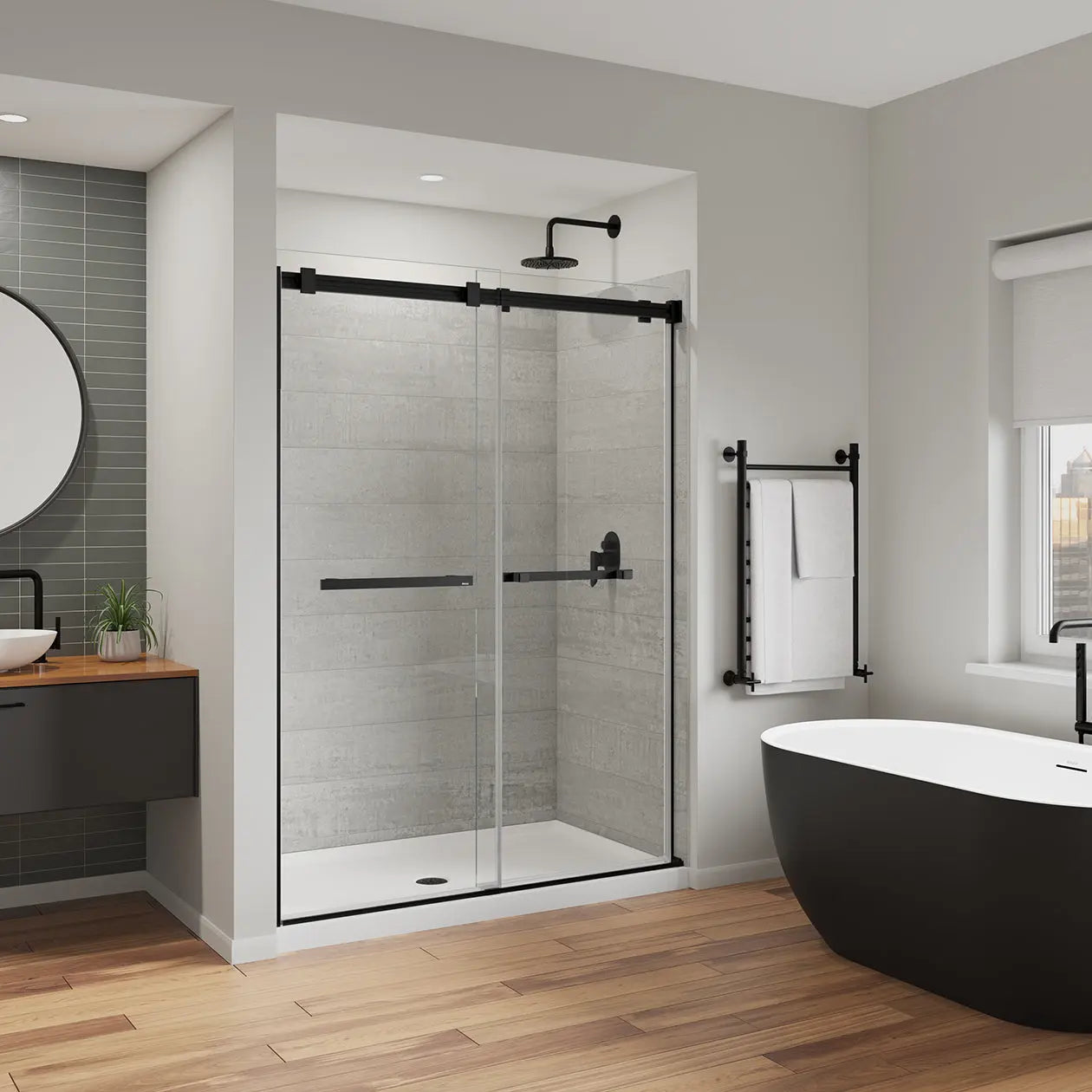 Duel Alto 56-59 X 78 in. 8mm Bypass Shower Door for Alcove Installation with GlassShield® glass in Matte Black - Plumbing Market