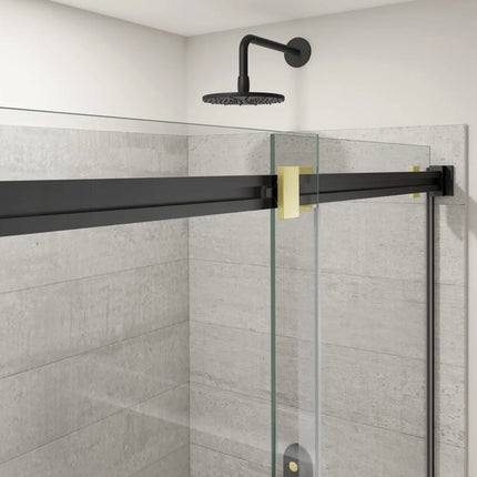 Duel Alto 56-59 X 78 in. 8mm Bypass Shower Door for Alcove Installation with GlassShield® glass in Matte Black & Brushed Gold - Plumbing Market