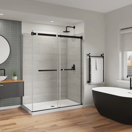 Duel Alto 56-59 X 78 in. 8mm Bypass Shower Door for Alcove Installation with GlassShield® glass in Matte Black & Chrome - Plumbing Market