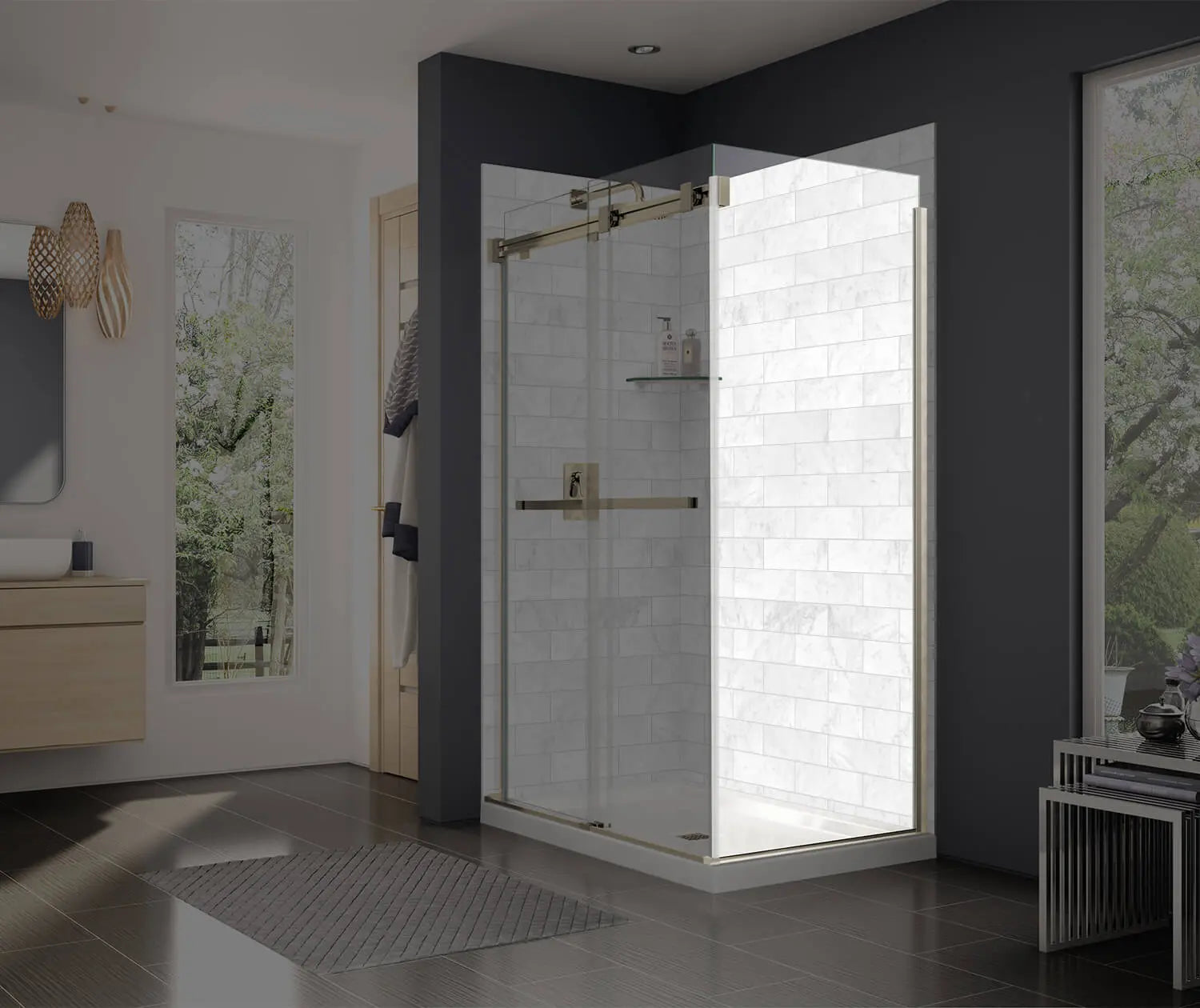 Duel and Inverto Return Panel for 32 in. Base with Clear glass in Brushed Nickel - Plumbing Market