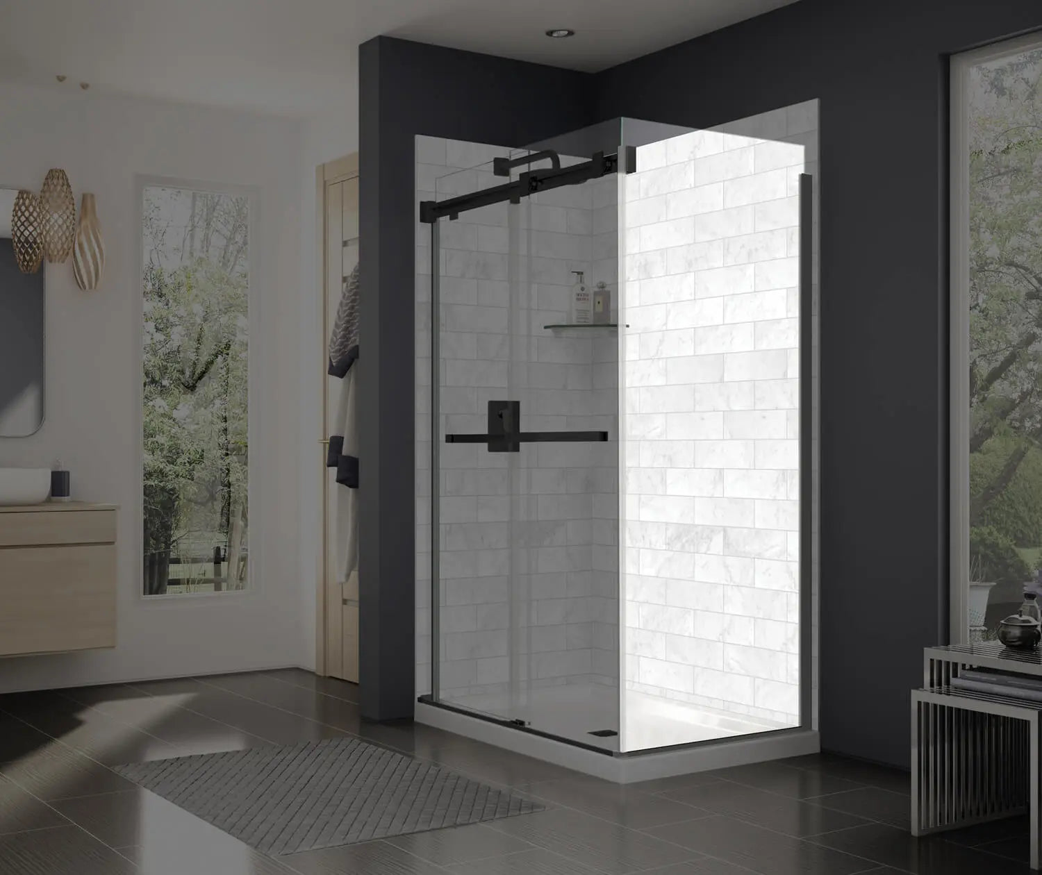 Duel and Inverto Return Panel for 32 in. Base with Clear glass in Matte Black - Plumbing Market