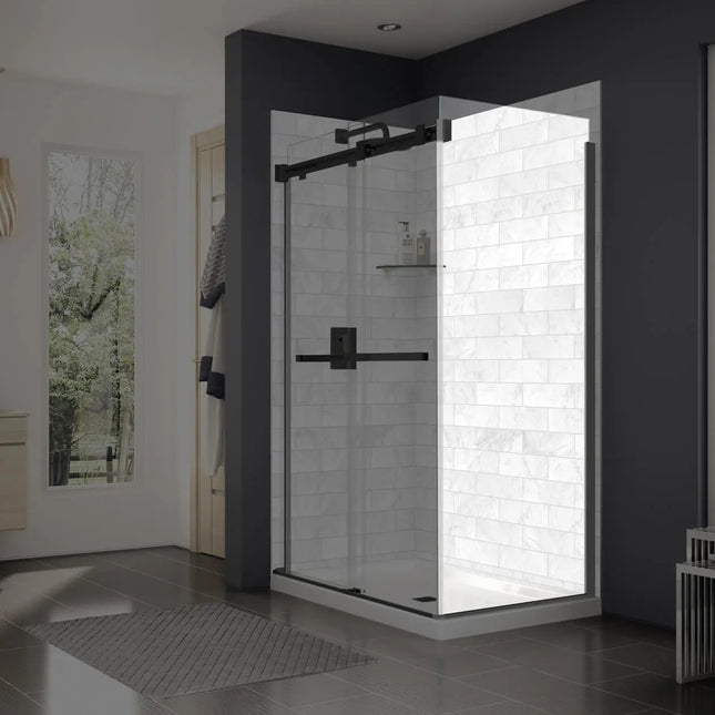 Duel and Inverto Return Panel for 32 in. Base with Clear glass in Matte Black - Plumbing Market