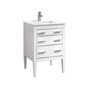 Kube Bath Eiffel 24'' High Gloss White Vanity W/ Quartz Counter Top - Gloss White (E24-GW)