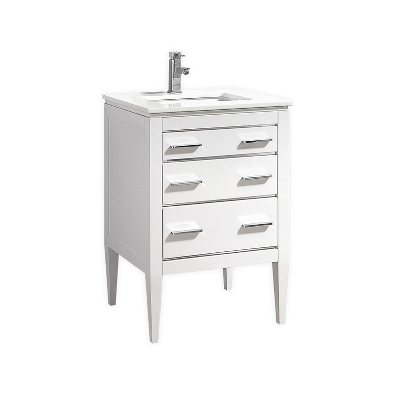 Kube Bath Eiffel 24'' High Gloss White Vanity W/ Quartz Counter Top - Gloss White (E24-GW)
