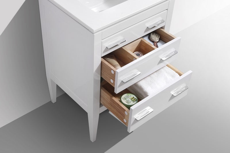 Kube Bath Eiffel 24'' High Gloss White Vanity W/ Quartz Counter Top - Gloss White (E24-GW) view 4
