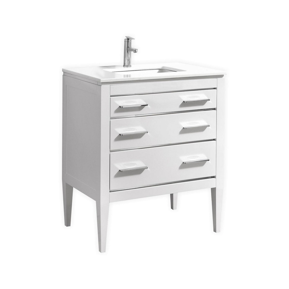 Kube Bath Eiffel 30'' High Gloss White Vanity W/ Quartz Counter Top - Gloss White (E30-GW)