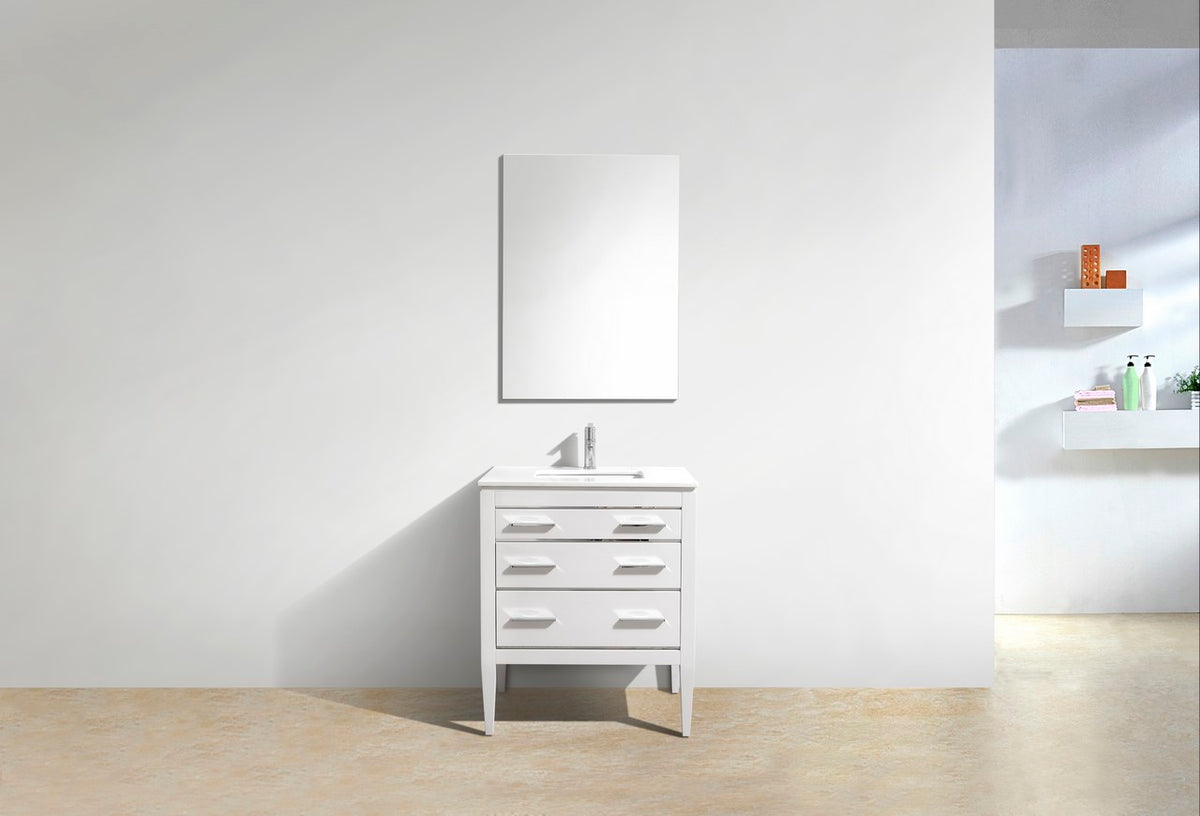 Kube Bath Eiffel 30'' High Gloss White Vanity W/ Quartz Counter Top - Gloss White (E30-GW) view 2