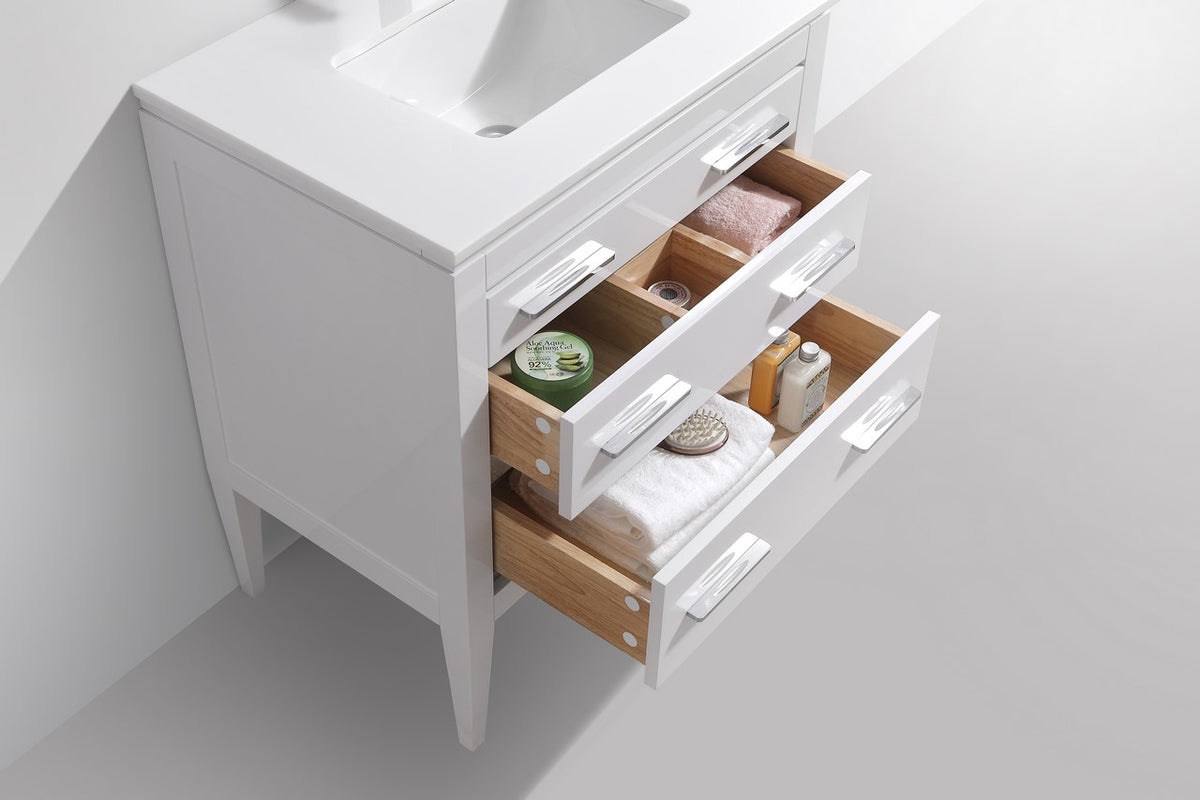 Kube Bath Eiffel 30'' High Gloss White Vanity W/ Quartz Counter Top - Gloss White (E30-GW) view 5