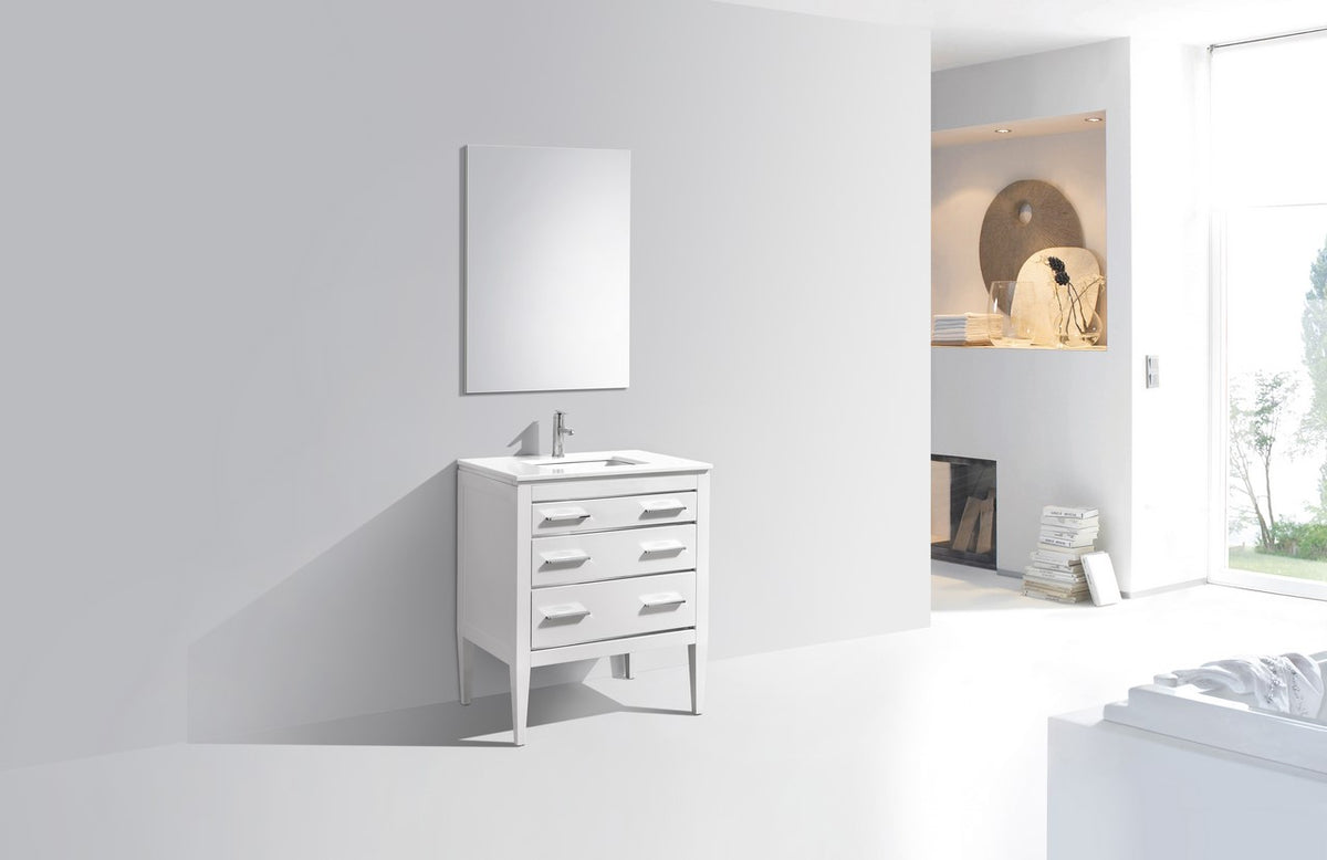 Kube Bath Eiffel 30'' High Gloss White Vanity W/ Quartz Counter Top - Gloss White (E30-GW) view 3