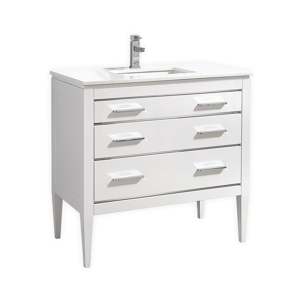 Kube Bath Eiffel 36'' High Gloss White Vanity W/ Quartz Counter Top - Gloss White (E36-GW)