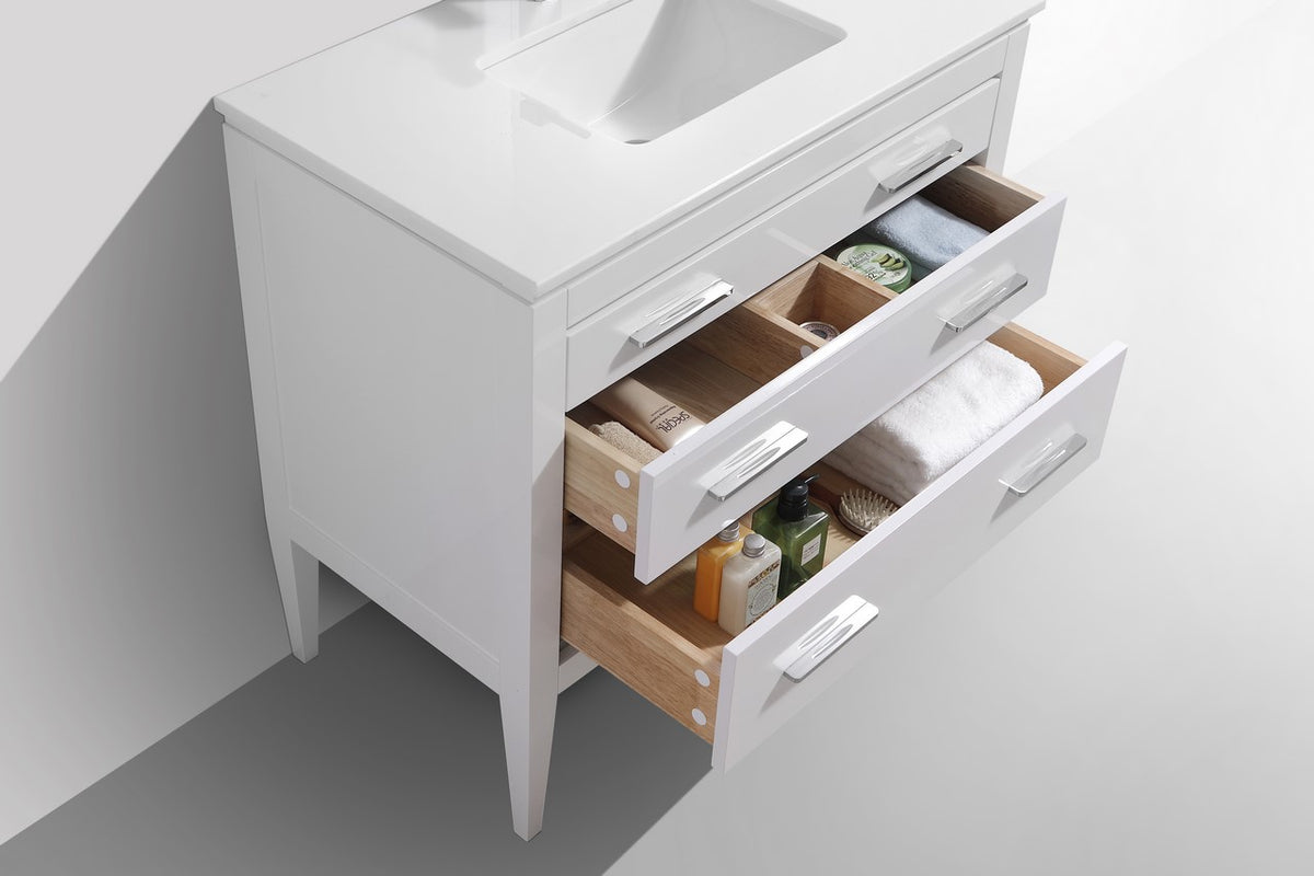 Kube Bath Eiffel 36'' High Gloss White Vanity W/ Quartz Counter Top - Gloss White (E36-GW) view 5