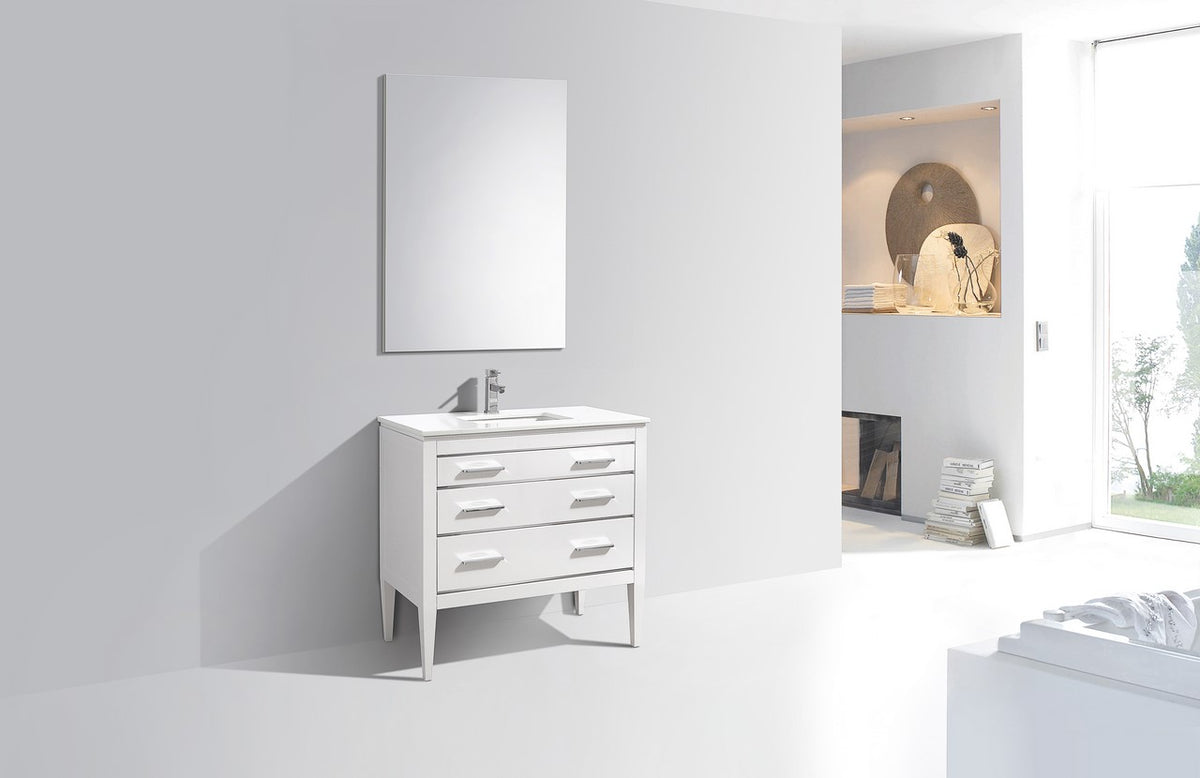 Kube Bath Eiffel 36'' High Gloss White Vanity W/ Quartz Counter Top - Gloss White (E36-GW) view 3