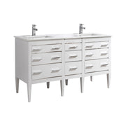 Kube Bath Eiffel 60'' Double Sink High Gloss White Vanity W/ Quartz Counter Top - Gloss White (E60-GW)
